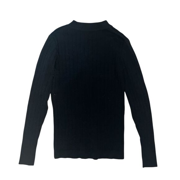 Black Ribbed Long Sleeve Top with Button Detail - Picture 2 of 3